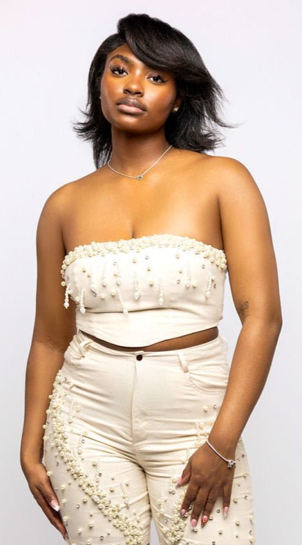Twill Embellished Tube Top - The Style Guru