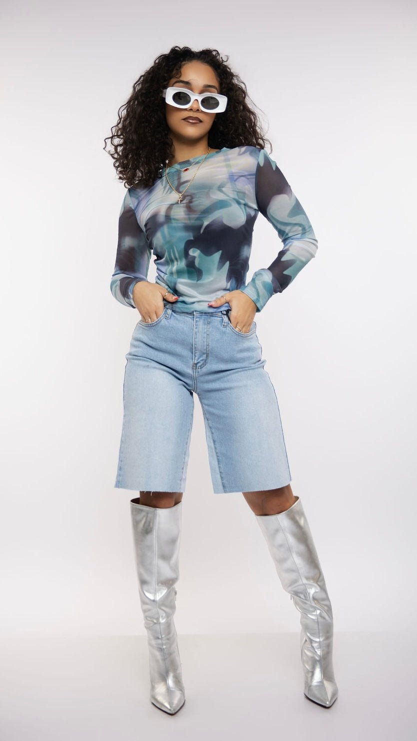 Wavy Print Mesh Top - The Style Guru